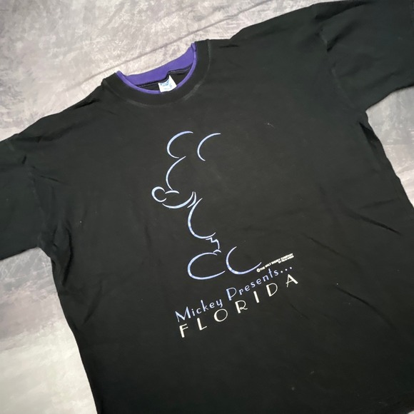 Vintage 90s Velva Sheen Mickey Florida T-Shirt XL Black Purple Double Layer Y2K - Picture 4 of 7